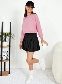 RueChic Teen Girl Letter Patched Drop Shoulder Pullover - Pink - View 5