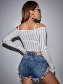 SHEIN Unity Off Shoulder Lettuce Trim Crop Sweater Without Bra Knit Pullover Fall Winter Outfit