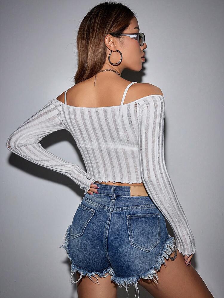 Off Shoulder Lettuce Trim Crop Sweater Without Bra Knit Pullover Fall Winter Sweater