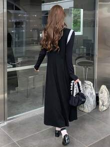 DAZY Contrast Trim Tank Dress - Black - View 3