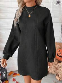 SHEIN LUNE Vestido de cuello alto de hombros caídos - Gris Oscuro - Ver 8