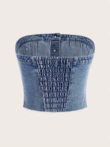 SHEIN MOD 毛邊前紐扣抹胸牛仔上衣 - 淺色水洗藍 - 查看 2