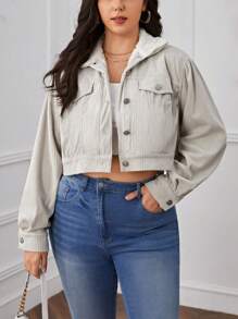 SHEIN Essnce Plus Flap Detail Corduroy Jacket Fall/Winter - Apricot - View 1
