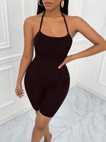 Slaydiva Đơn vị Nữ Lộ Lưng Buộc lại Gân đan màu trơn - màu đen - Xem 4