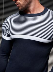 GENTILAND 男士條紋圖案套頭毛衣 - 藏蓝色 - 查看 5