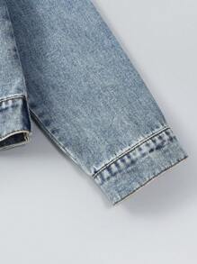 青少年女孩翻蓋口袋連帽牛仔夾克 - 淺色水洗藍 - 查看 5