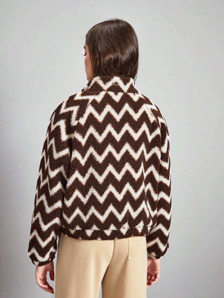 Chevron Print Zip Up Fleece Coat
