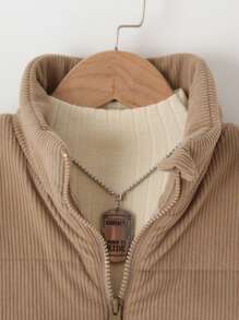 Teen Girl 1pc Zip Up Vest Padded Coat - Khaki - View 4