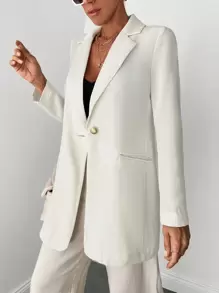 RueChic Lapel Neck Single Button Blazer - White - View 4