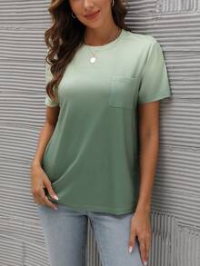 SHEIN LUNE Ombre Patched Pocket Tee - Army Green - View 5