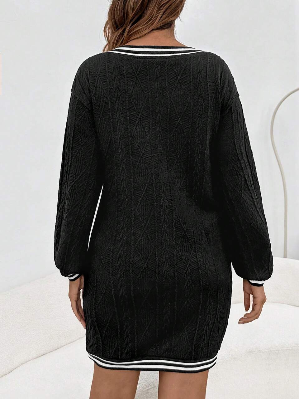 Maternity Striped Trim Lantern Sleeve Sweatshirt Dress, For Winter