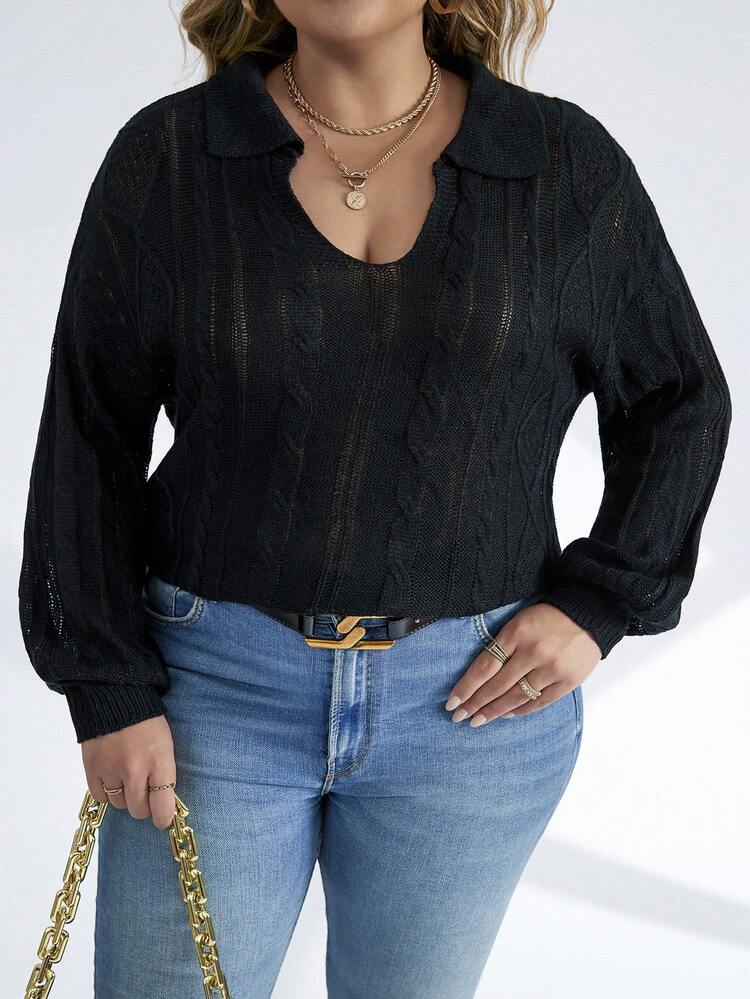 Plus Cable Knit Drop Shoulder Sweater Knit Pullover Fall Winter Sweater