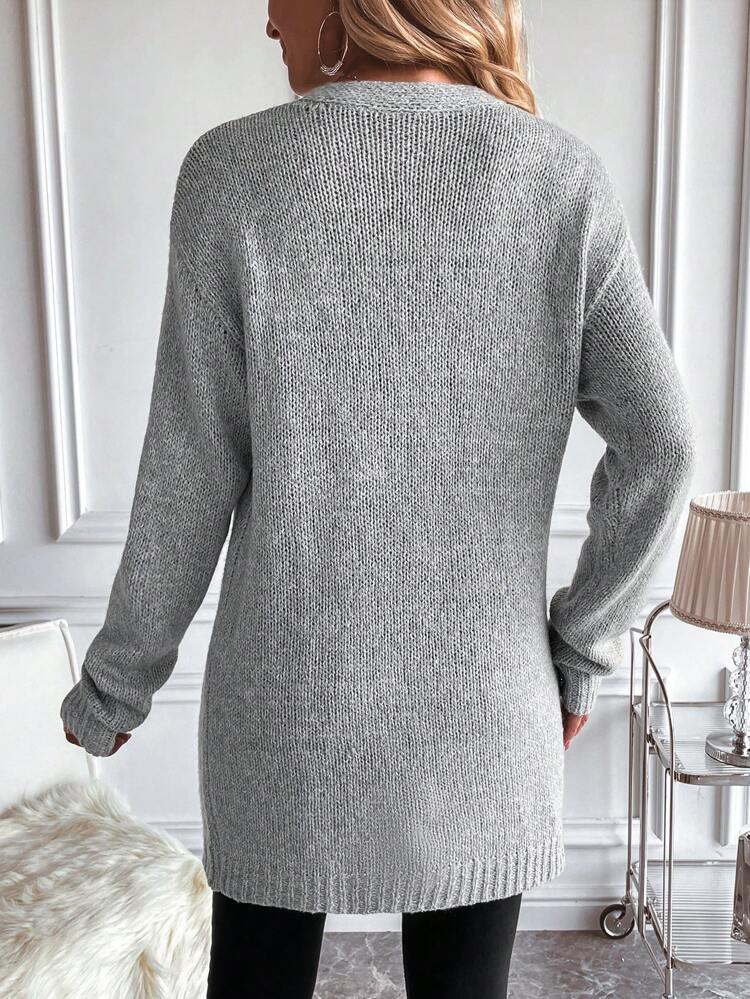 Drop Shoulder Casual Design Cardigan,Long Sleeve Tops Fall Winter Cloth For Women