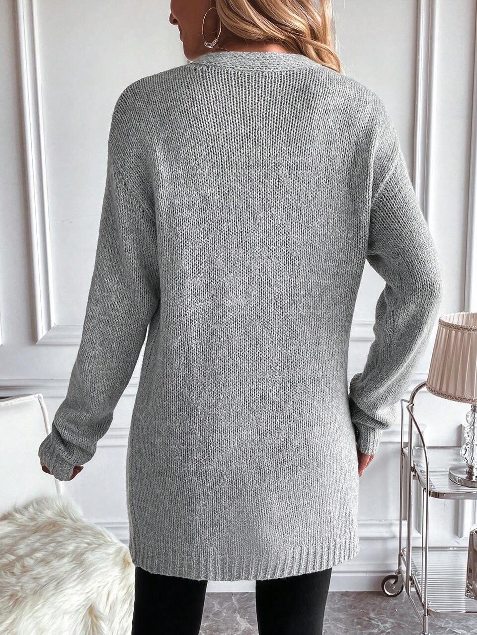 Drop Shoulder Casual Design Cardigan,Long Sleeve Tops Fall Winter Cloth For Women