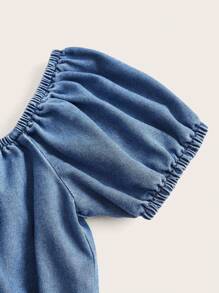 SHEIN MOD Off Shoulder Ống tay áo Tops Denim - Rửa trung bình - Xem 3