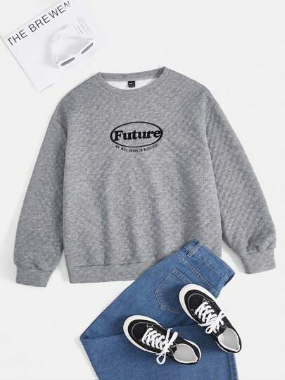 SHEIN EZwear Letter Embroidery Drop Shoulder Sweatshirt