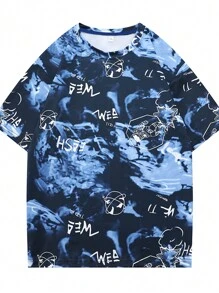 Men Tie Dye Letter Graphic Tee - Navy Blue - View 1