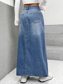 SHEIN EZwear High Waist Split Thigh Denim Skirt