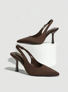 Fall/Winter 2025 Women's Casual High Heels With Pointed Toe, Thin Heel, Low Vamp And Back Strap,Kitten Heels,Elegant,Women Pumps,Elegant - Coffee Brown - View 6