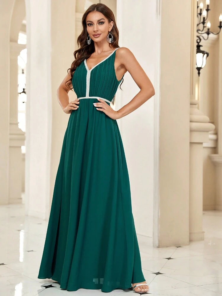 Contrast Trim Chiffon Prom Dress