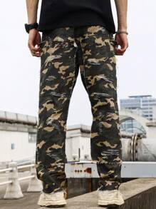 Manfinity EMRG Loose Fit Men's Camouflage Print Straight Leg Jeans - Army Green - View 2