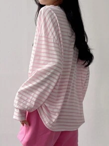 DAZY 女式条纹落肩T恤长袖女式上衣，秋季女装