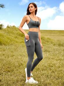 Easithlete Seamless High Stretch Sports Bra With Leggings - Grey - View 3