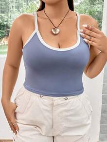 Flirla Hơn Tương phản ràng buộc Cami ngọn - Màu xanh bụi bặm - Xem 5