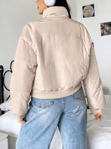 SHEIN EZwear Áo khoác đệm vai thả Plus - Màu be - Xem 2