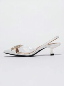 Fall/Winter 2025 Women's Spring & Summer Outdoor Color Block Strappy High Heels With Charming Crystal Design, Pointed Toe, White,Elegant,Women Pumps