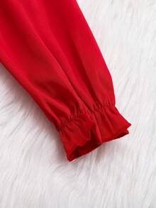 SHEIN Baby Girl Square Neck Flounce Sleeve Dress - Red - View 3