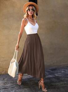 SHEIN Clasi Solid Slant Pocket Flare Skirt