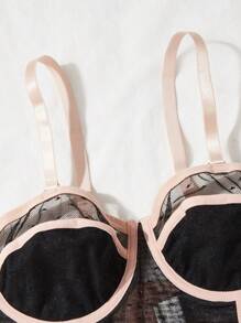 Contrast Binding Mesh Underwire Bra - Black - View 4
