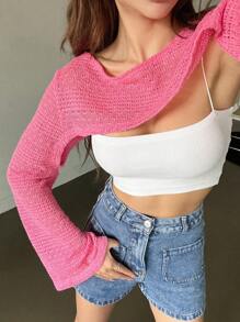 DAZY 1pc Solid Super Crop Top - Pink - View 4