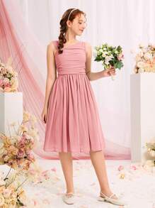 SHEIN Teen Girl Ruched Asymmetrical Neck Dress