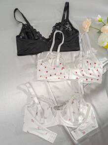 PetitDoll Plus 3pcs Contrast Lace Underwire Bra, Lingerie, Kawaii, Lift - Multicolor - View 6