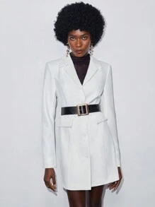 BizChic Lapel Collar Flap Detail Blazer Without Belt - White - View 6