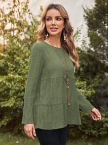 EMERY ROSE Áo sơ mi nữ Viên lá sen màu trơn Giải trí - xanh quân đội - Xem 3