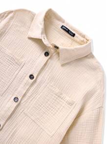 SHEIN VCAY 落肩袖口袋貼布襯衫&短褲不附吊帶上衣