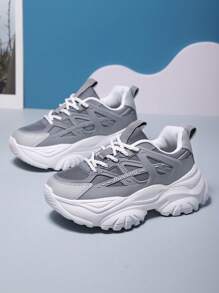 Giày thể thao đế dày thoáng khí cho nữ mùa xuân và mùa thu 2024, đường may cá nhân, giày thoải mái, giày thể thao thường ngày đế dày - Xám - Xem 3