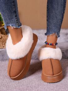 雪地靴女性外套冬季新款長毛絨一片式短靴加厚一腳蹬鞋 - 摩卡棕 - 查看 5