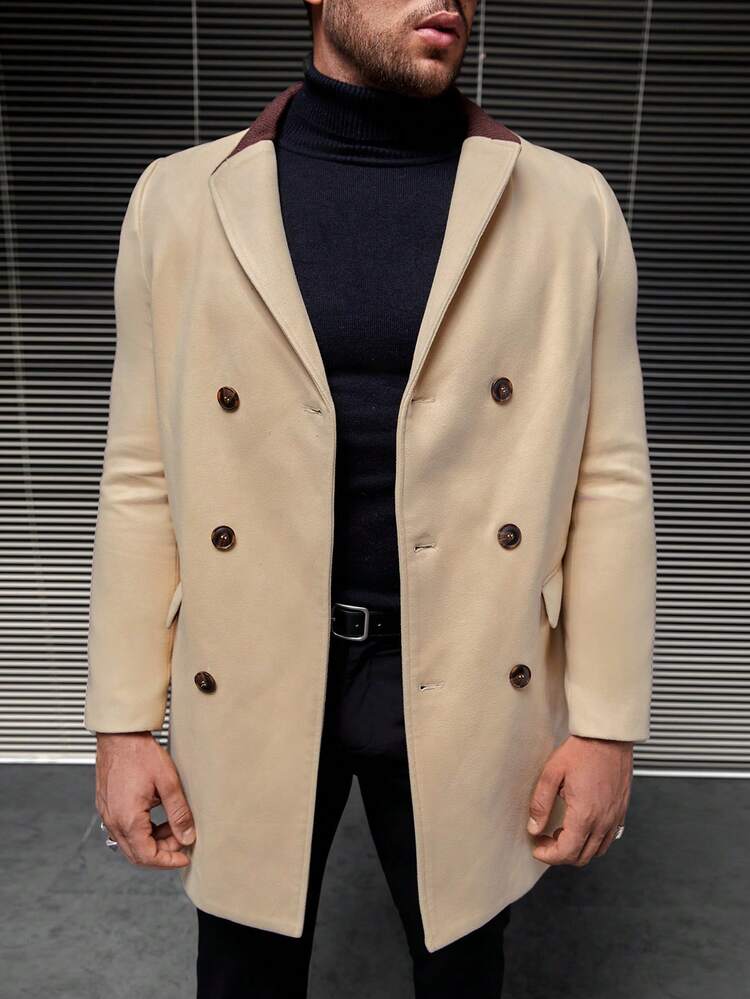 1pc Loose Fit Men Double-Breasted Overcoat