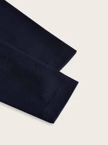 SHEIN BASICS Solid Square Neck Tee - Navy Blue - View 3