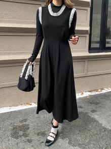 DAZY Contrast Trim Tank Dress - Black - View 4