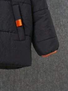 SHEIN 男童拉链撞色连帽棉服外套（不含毛衣）