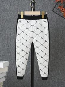 SHEIN Young Boy Letter Graphic Contrast Trim Knit Pants