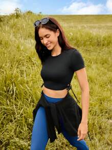 Easithlete 側抽繩短款運動T恤 - 黑色 - 查看 3