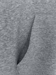 SHEIN EZwear 加大码字母图案撞色袋鼠口袋抽绳卫衣 - 灰色 - 查看 5