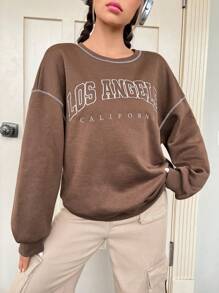 SHEIN EZwear Áo khoác vai trễ vai có họa tiết chữ cái - màu nâu - Xem 4