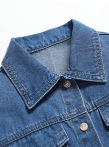 Tween Boy Halloween Letter & Spider Web Print Drop Shoulder Denim Shirt